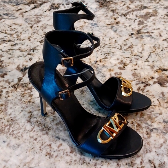Michael Kors Parker Black Leather Strappy High Heel Sandals Women's Multi Sizes - Picture 6 of 13